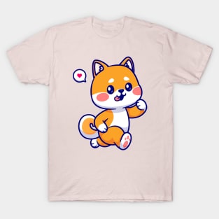 Cute Shiba Inu Dog Running Cartoon T-Shirt